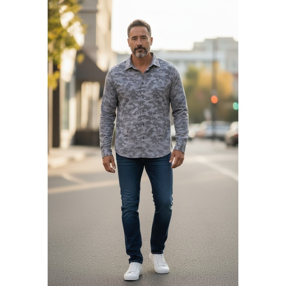 Lululemon Shirt Men's Black Camo Airing Easy Button Down Sleeve Abstract Mesh